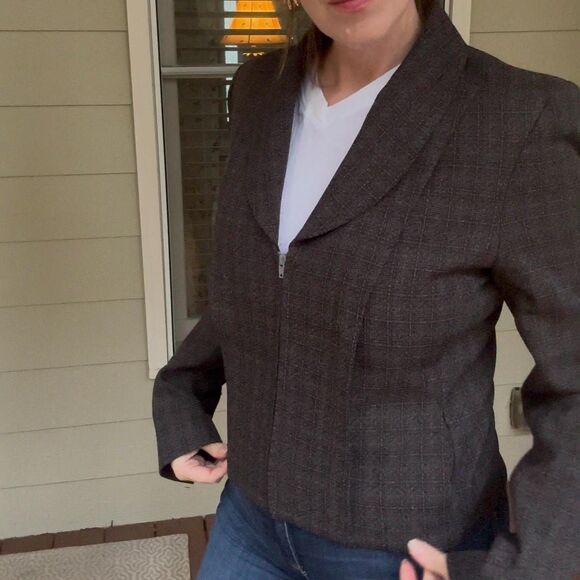Vintage 1990s Harve Benard Blazer | Gray Zip Up Minimalist Workwear Size 8 - Picture 5 of 14